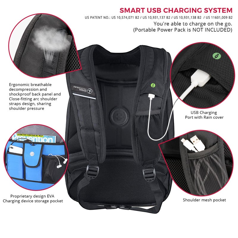 Swissdigital Design TSA Business Laptop Backpack For Men,Travel Backpack With USB Charging Port,College Tech Backpacks With RFID Pockets Presents For Men Fits 15.6 Inch Computer | J16BT-1 - Image 5